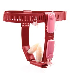 female chastity belt with double vibration plug