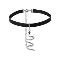 green eye silver snake choker