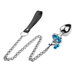 leash chain jeweled anal plug with bell